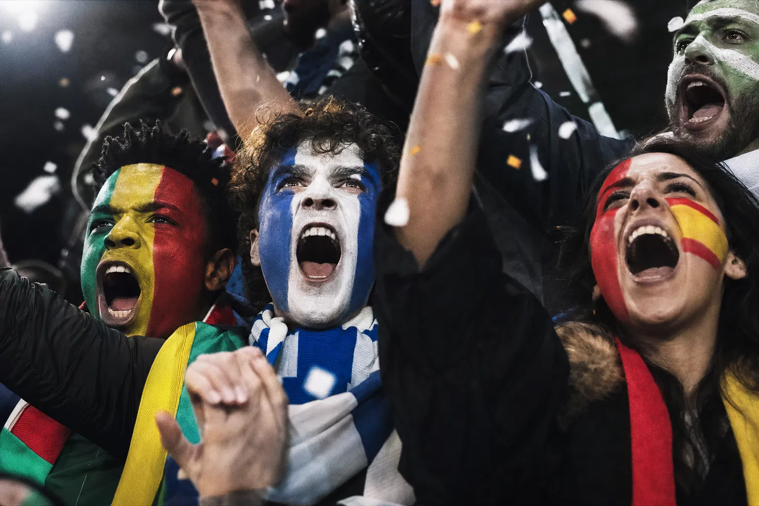Football fans celebrating together