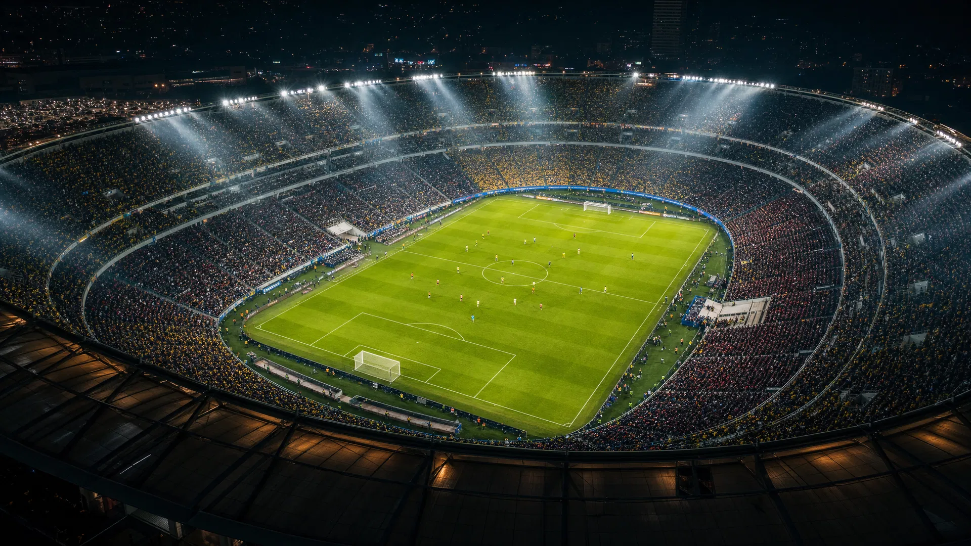 Football stadium at night with floodlights